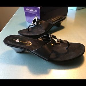 Enzo Leather Kitten Heel Sandal Size 10